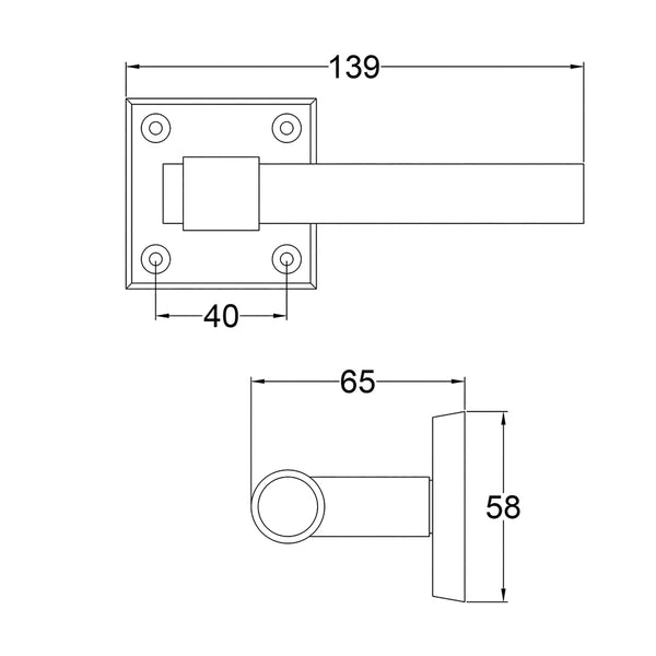  Technical drawing of a fountain door handle with dimensions labeled