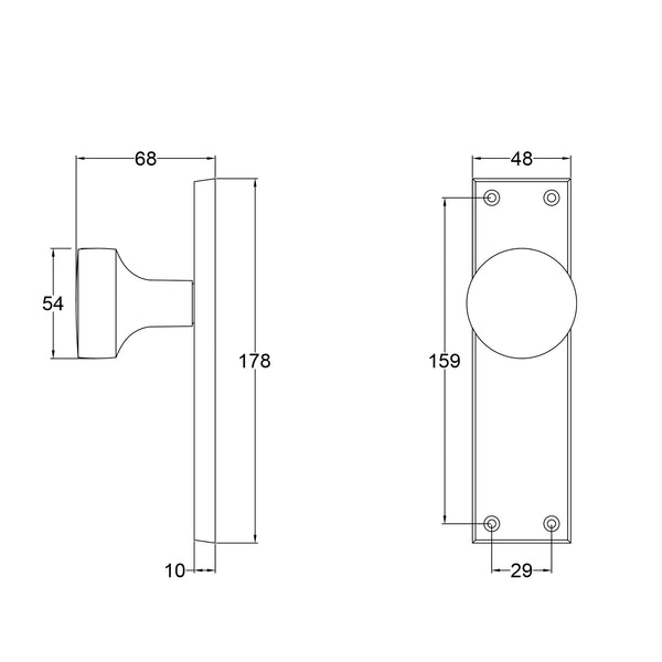  Technical Drawing of Bronze Olympic Door knob on backplate