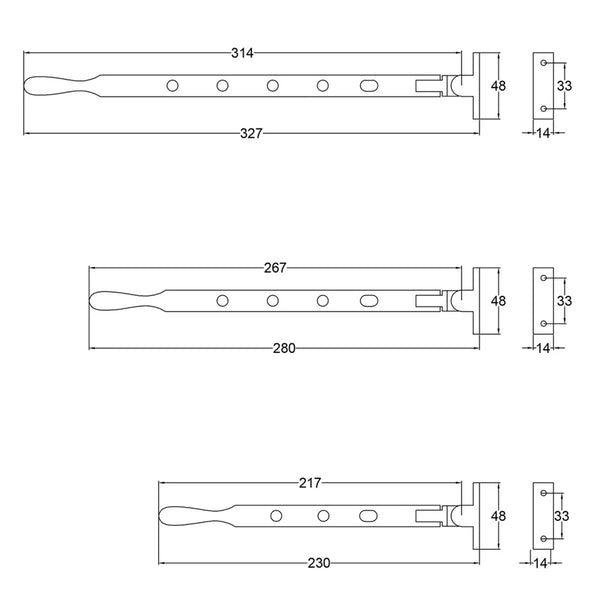  Technical Drawing of Bronze Pear drop Casement Stay