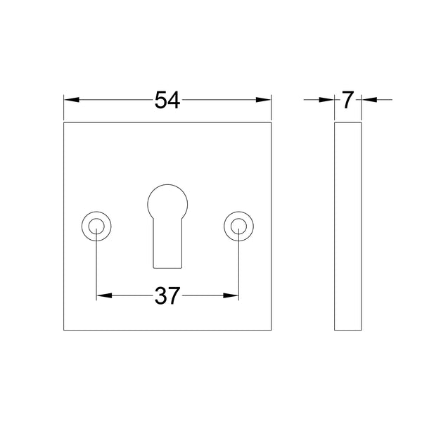  Technical drawing of a square BSU Escutcheon with dimensions labeled