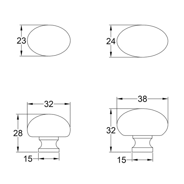  Technical Drawing of Unlacquered Brass Victorian Oval Cabinet Knob