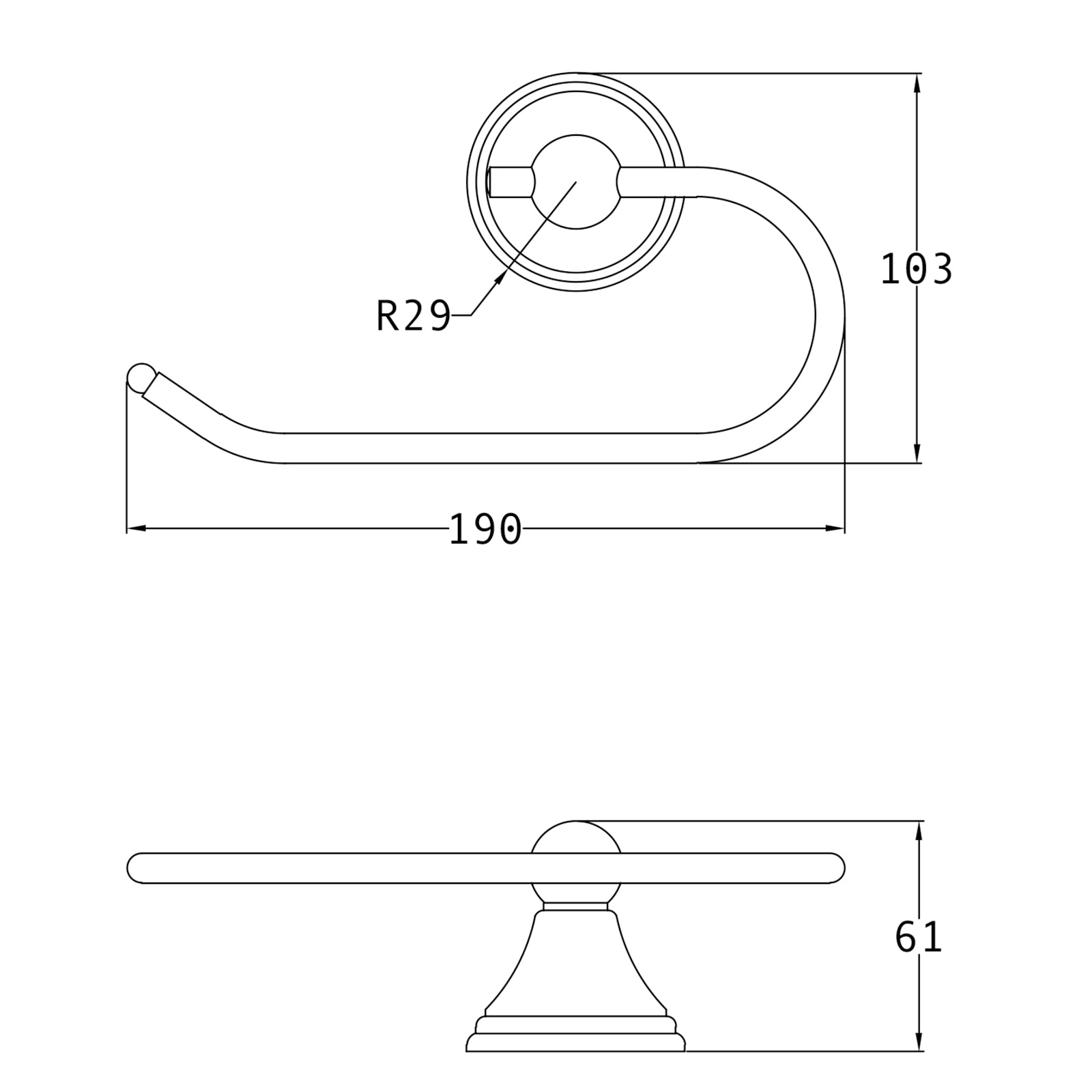 SHOW Technical Drawing of Cambridge Toilet Roll Holder