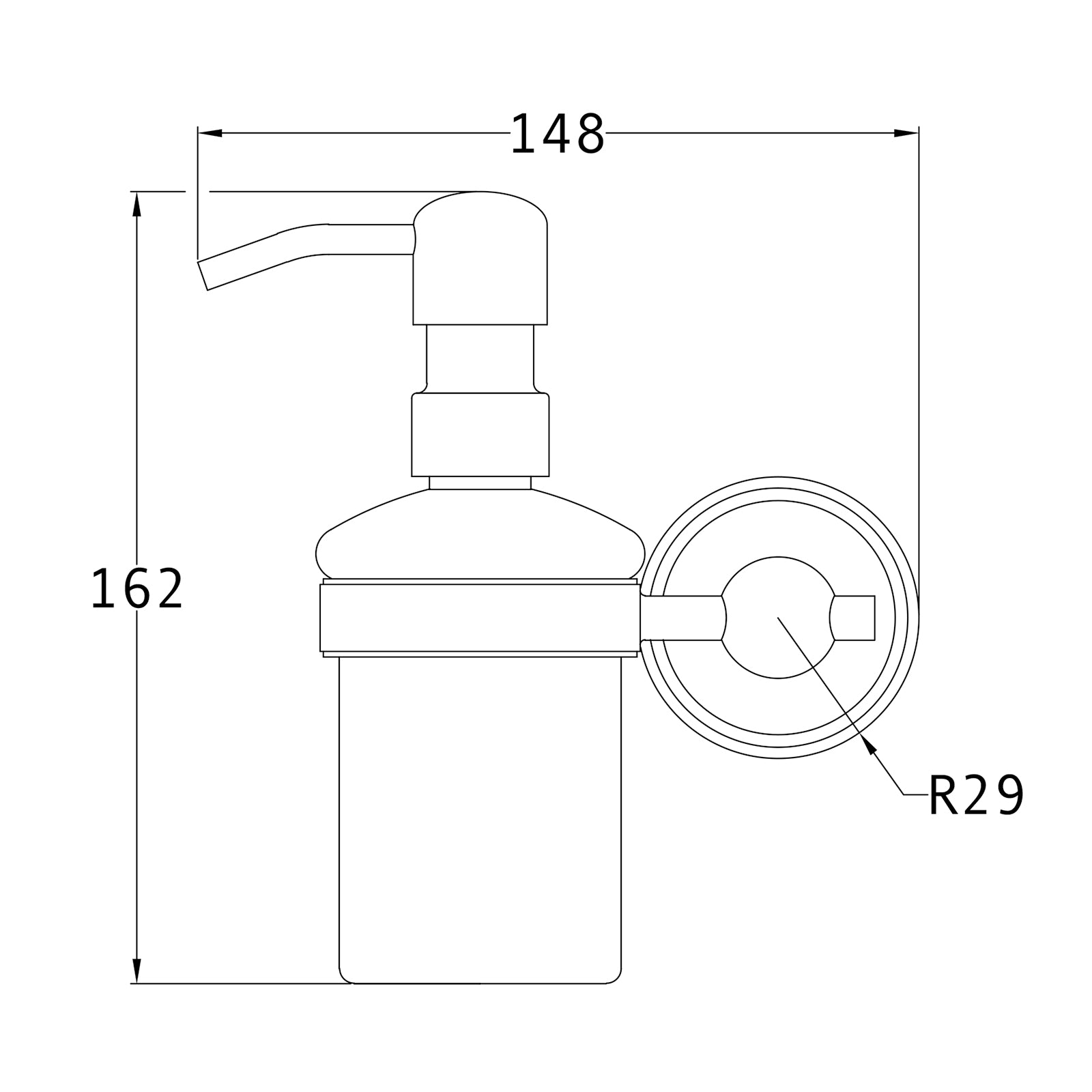 SHOW Technical Drawing of Cambridge Soap Dispenser