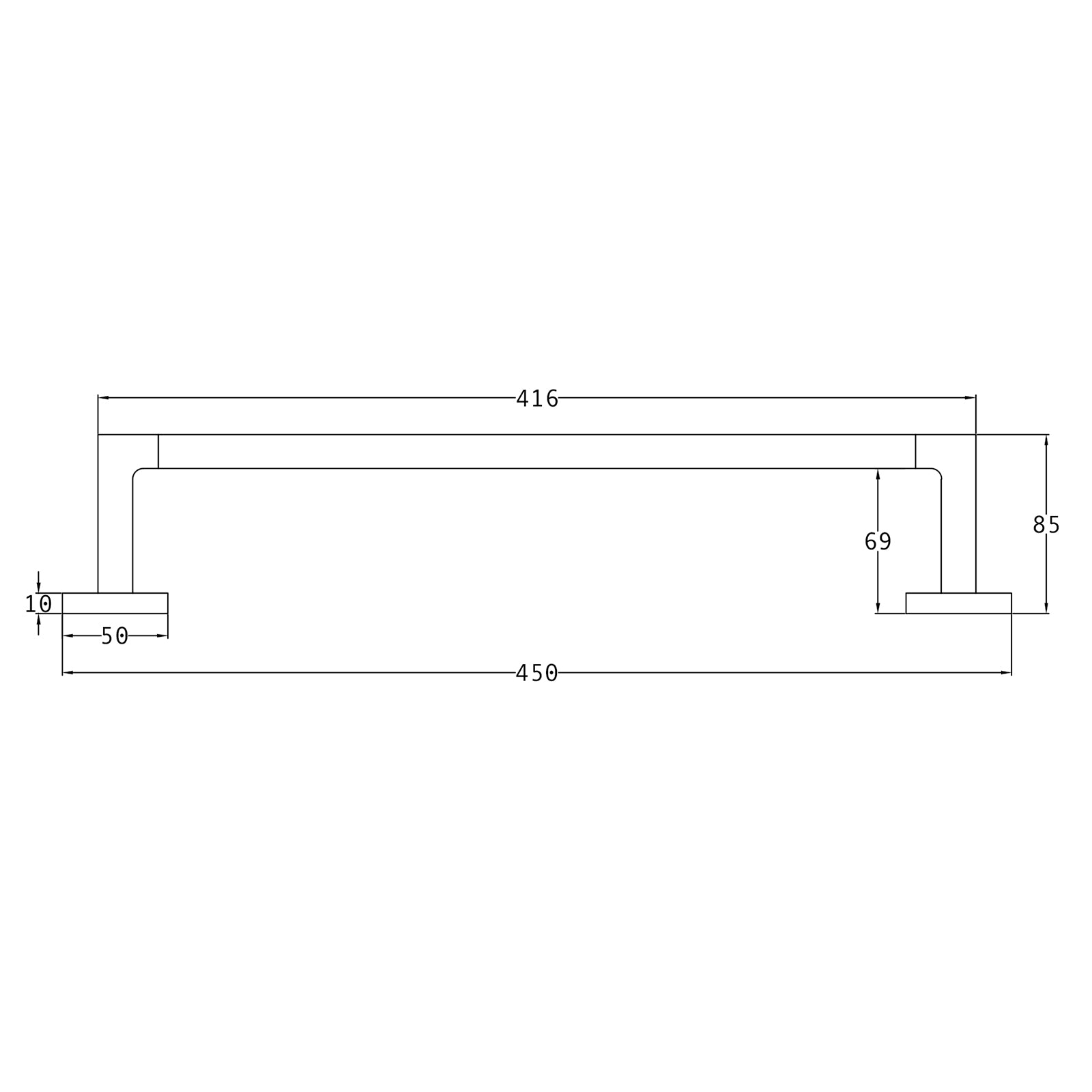 SHOW Technical drawing of 450mm Chelsea Towel Rail