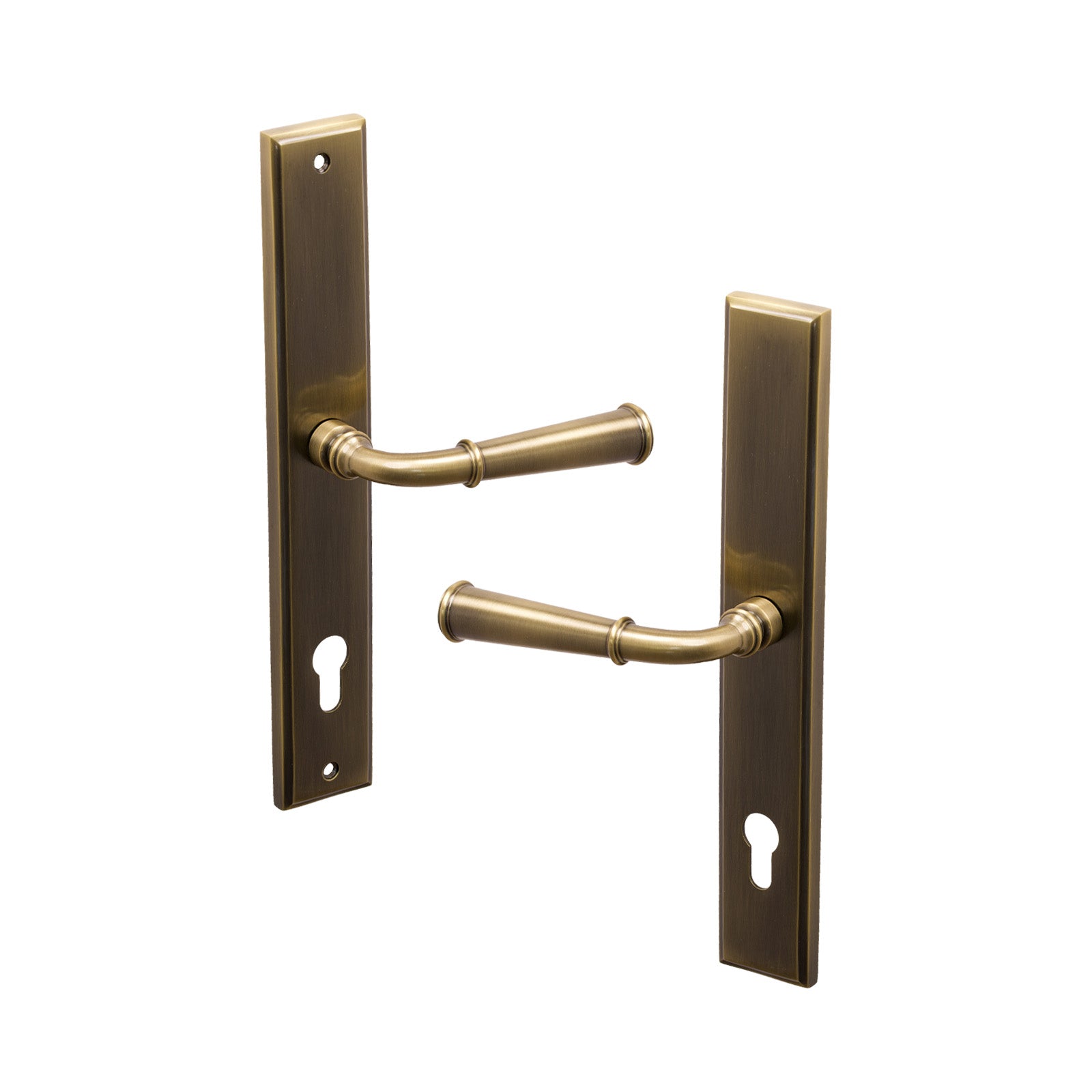 SHOW Left Handed Antique Brass Colonial Multipoint Door Handle