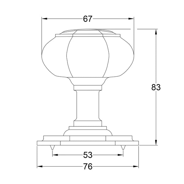  Unlacquered Brass Octagon Centre Door Knob Tech Drawing