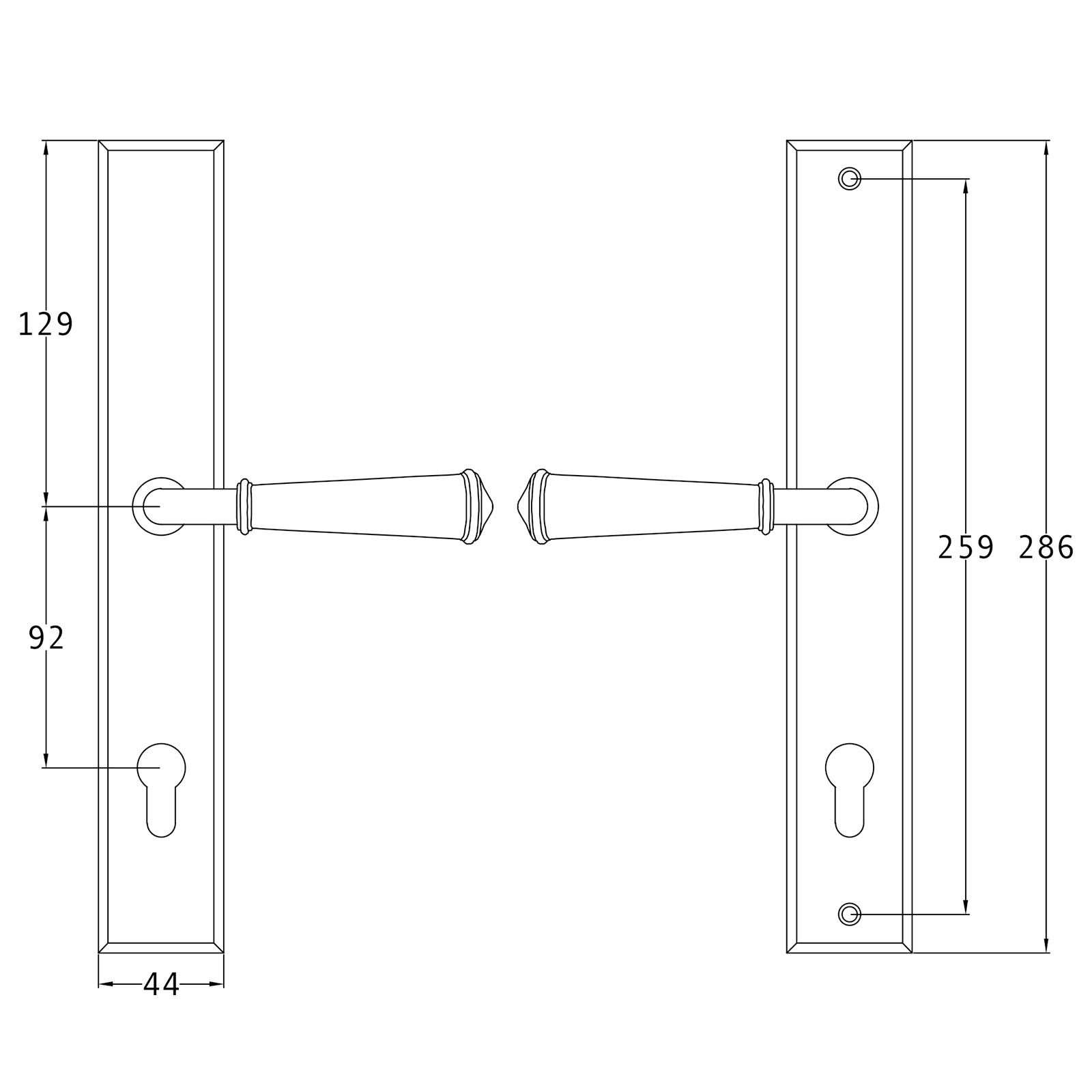 SHOW Techinical Drawing of Colonial Multipoint door handle