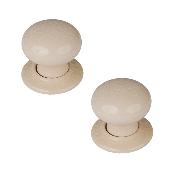 Cream Crackle Door Knob on Ceramic Rose