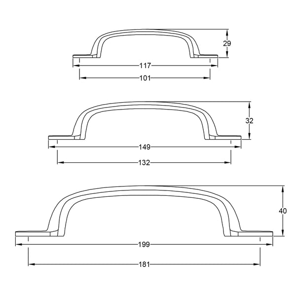 SHOW Technical Drawing of Hammered D Handles