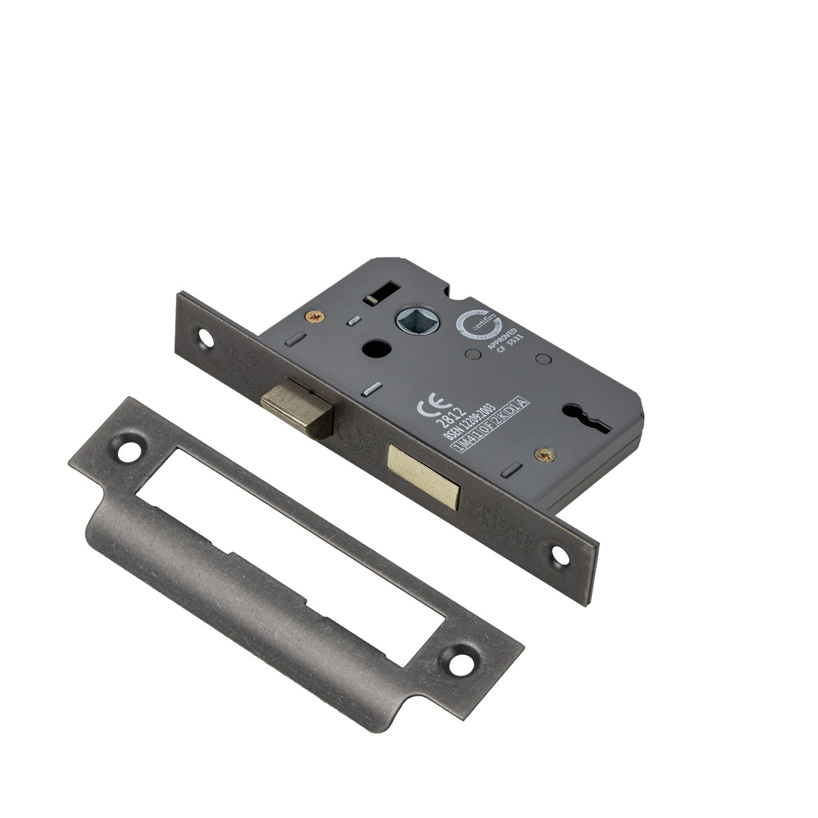 SHOW 3 Lever Sash Lock - 2.5 Inch with Distressed Silver finished forend and striker plate