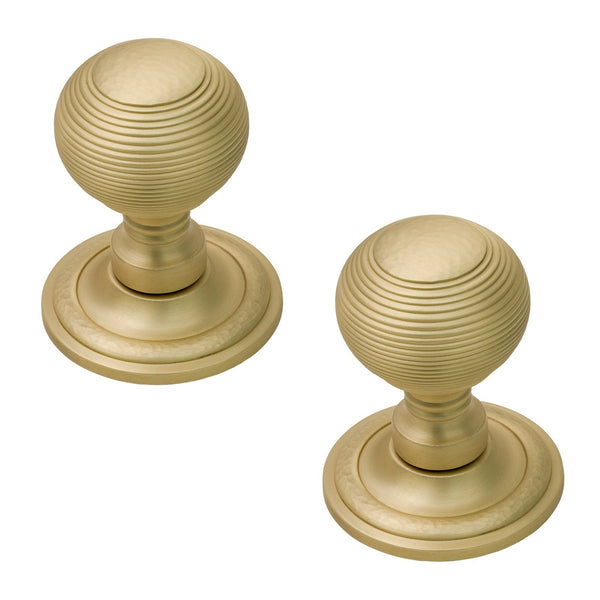  Image of Hammered Reeded Door Knob in Satin Brass finish