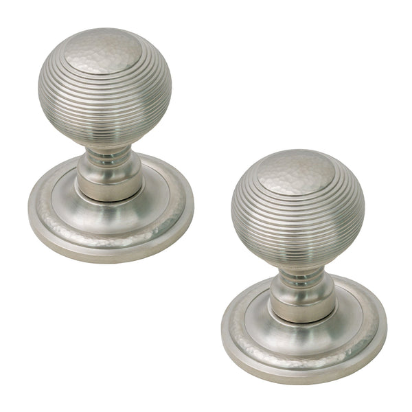  Image of Hammered Reeded Door Knob in Satin Nickel finish