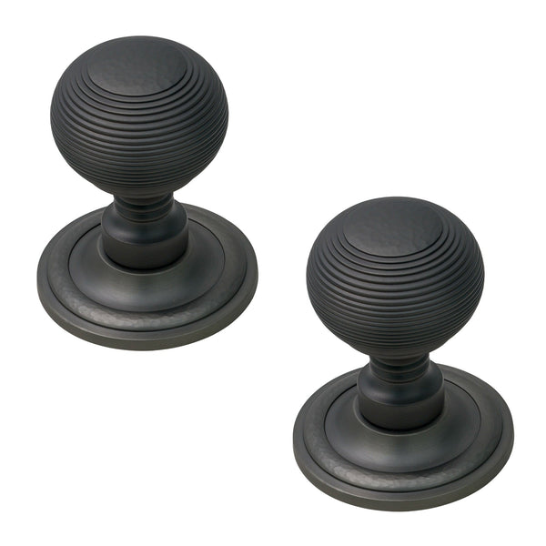  Image of Hammered Reeded Door Knob in Matt Bronze finish