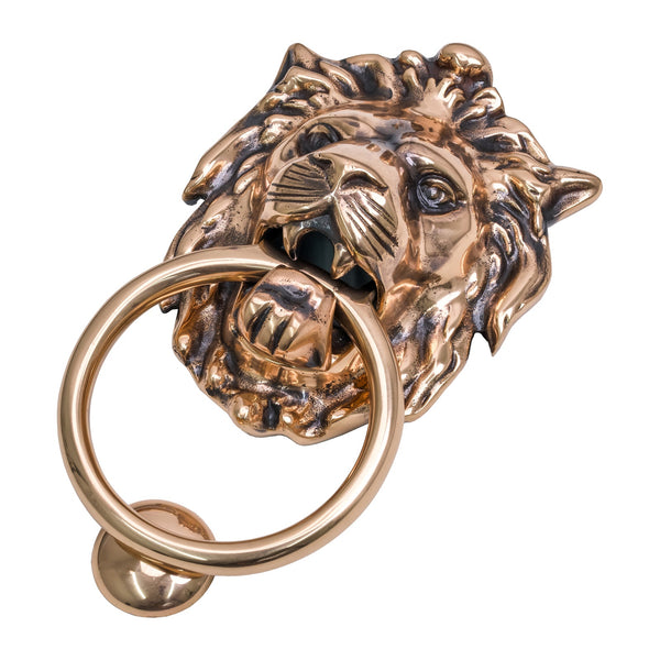 SHOW Polished Bronze Antique Lion Head Door Knocker
