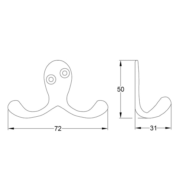  Technical Drawing of Hammered Double Robe Hook