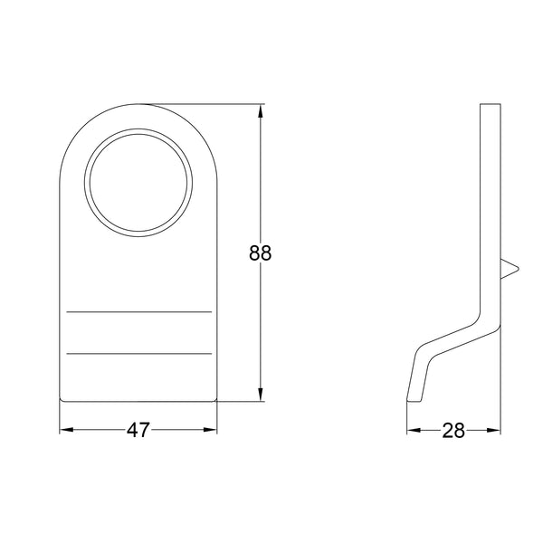 Technical drawing of a cylinder door pull with dimensions labeled