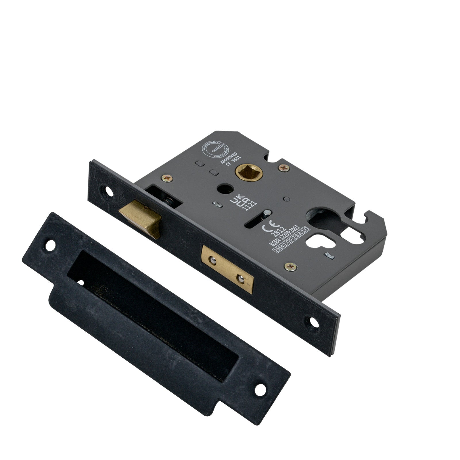 SHOW 3 Lever Euro Sash Lock - 3 Inch with Matt Black finished forend and striker plate