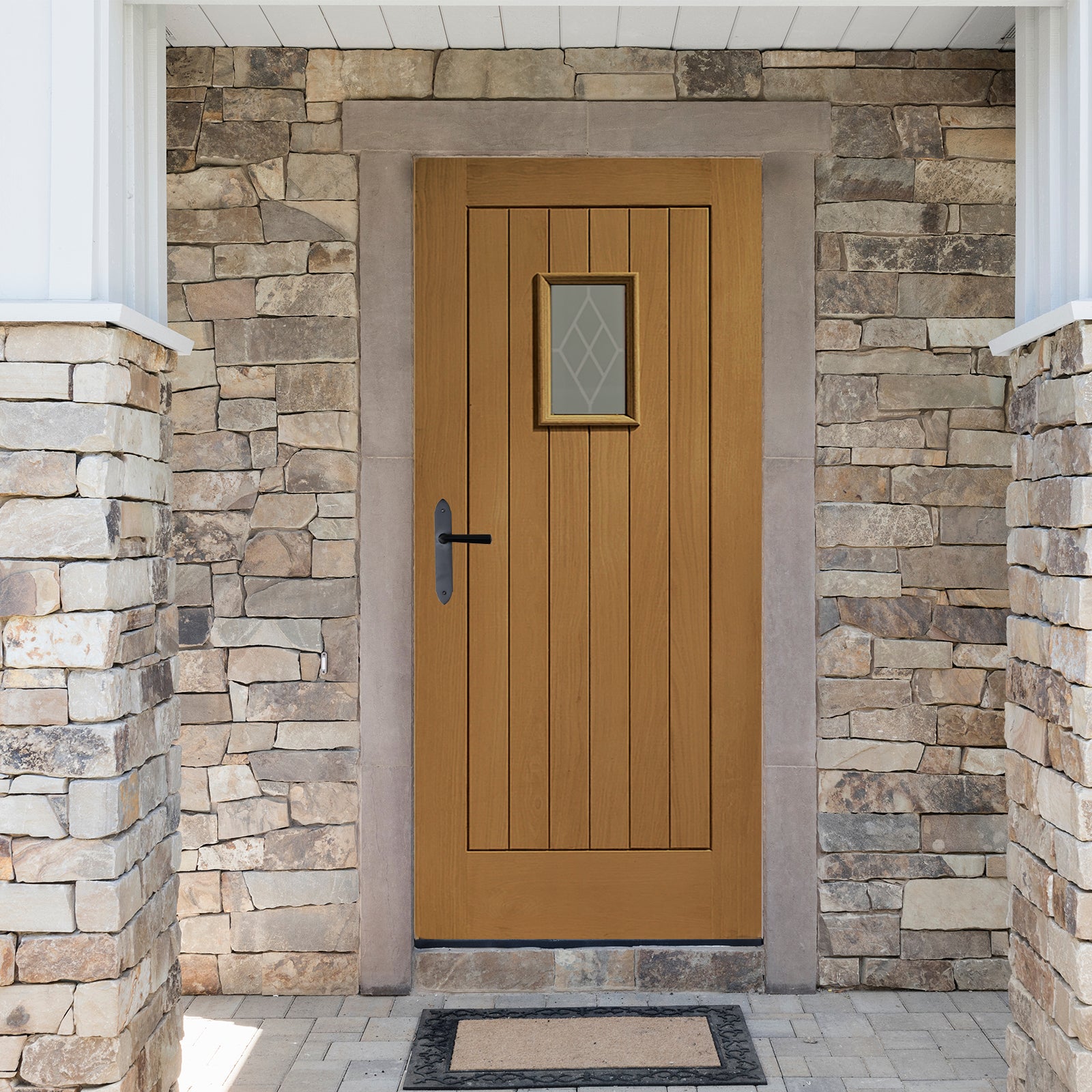 SHOW External Oak Chancery Door with Double Glazed Decorative Glass lifestyle