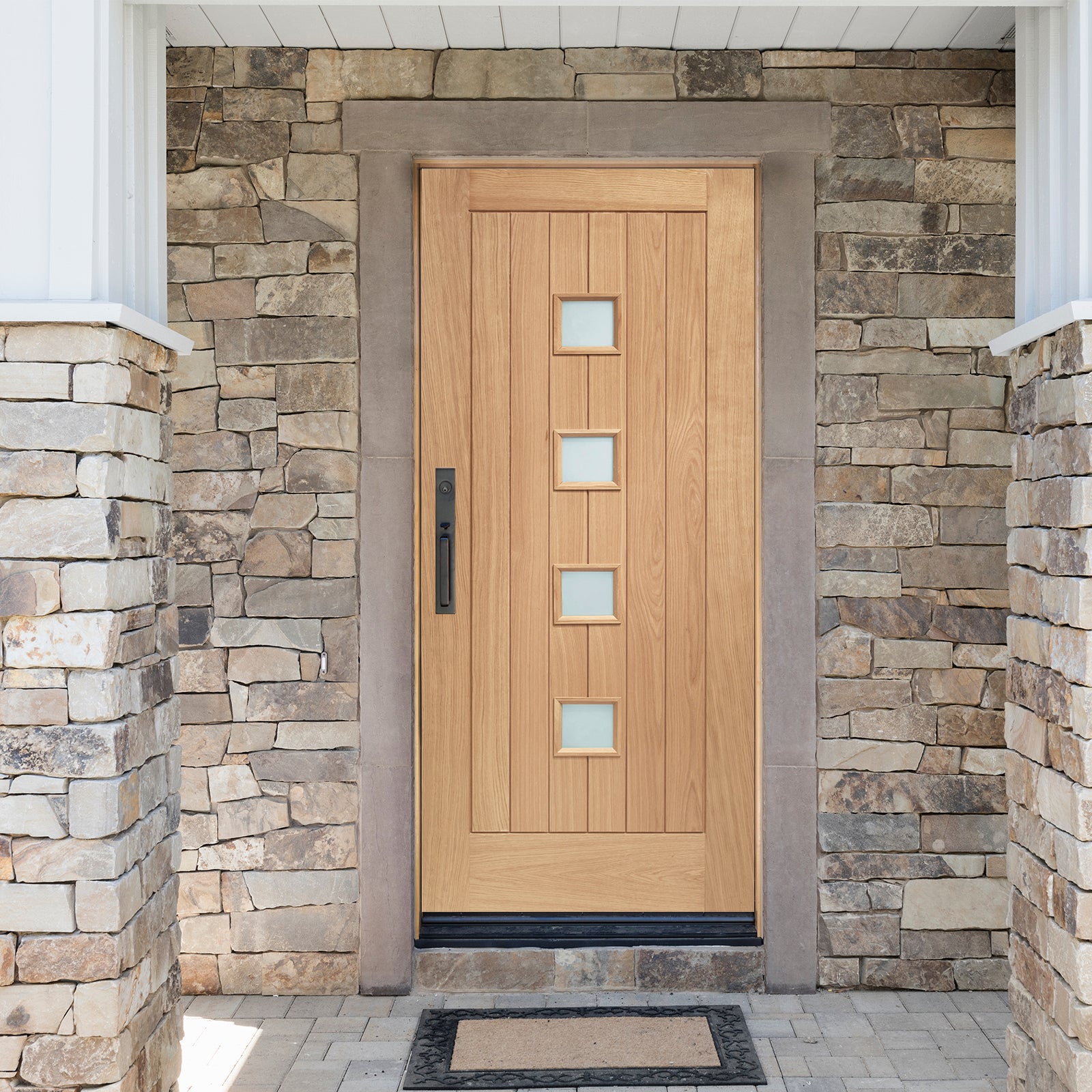 SHOW External Oak Siena M&T Door with Double Glazed Obscure Glass lifestyle