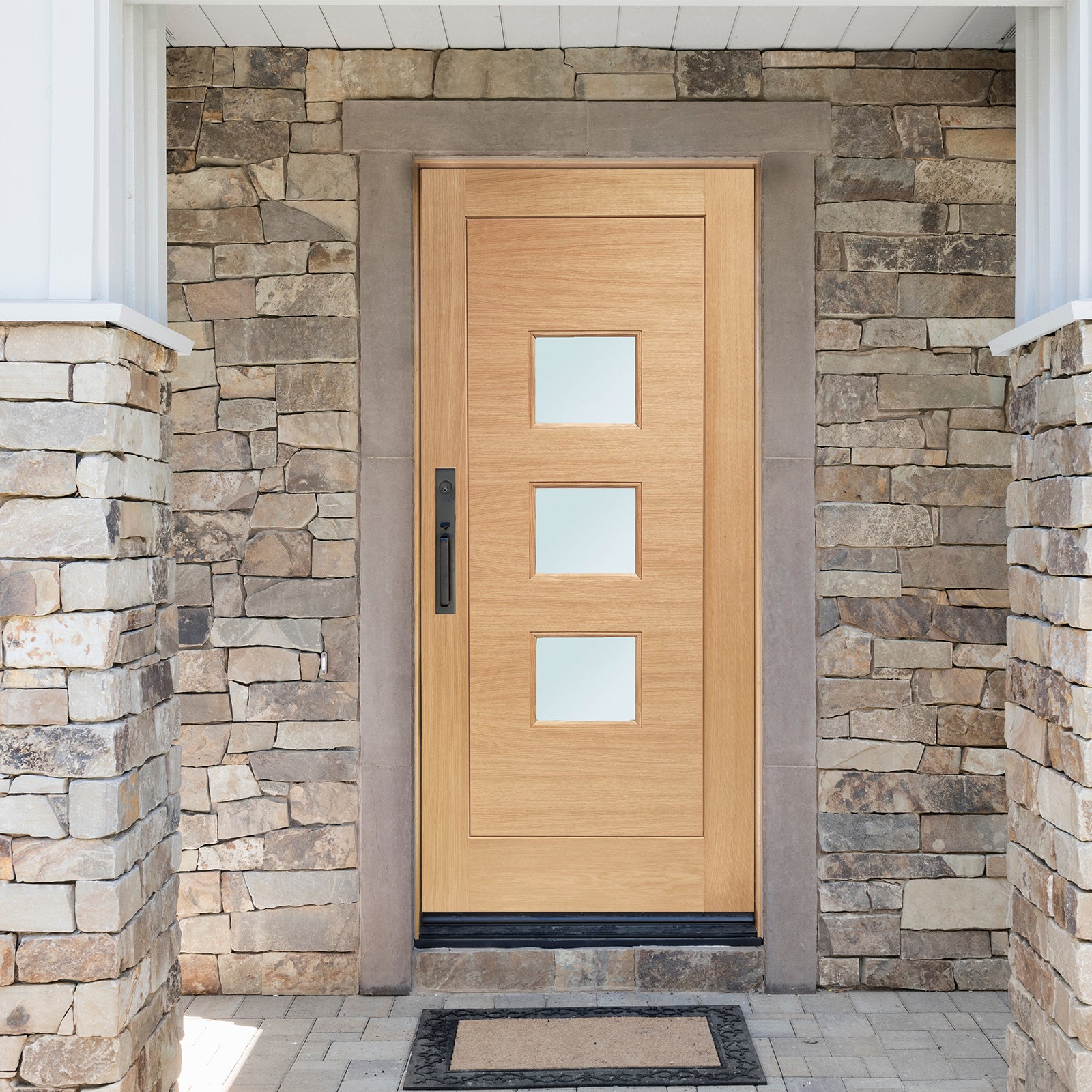 SHOW External Oak Turin M&T Door with Double Glazed Obscure Glass lifestyle