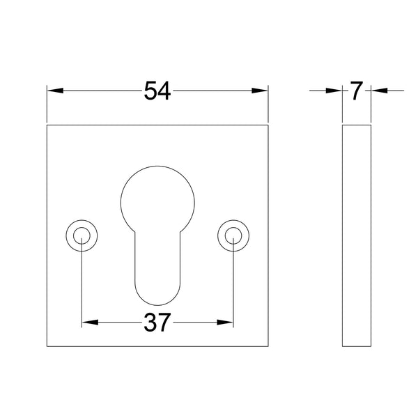  Technical drawing of a square euro escutcheon with dimensions labeled