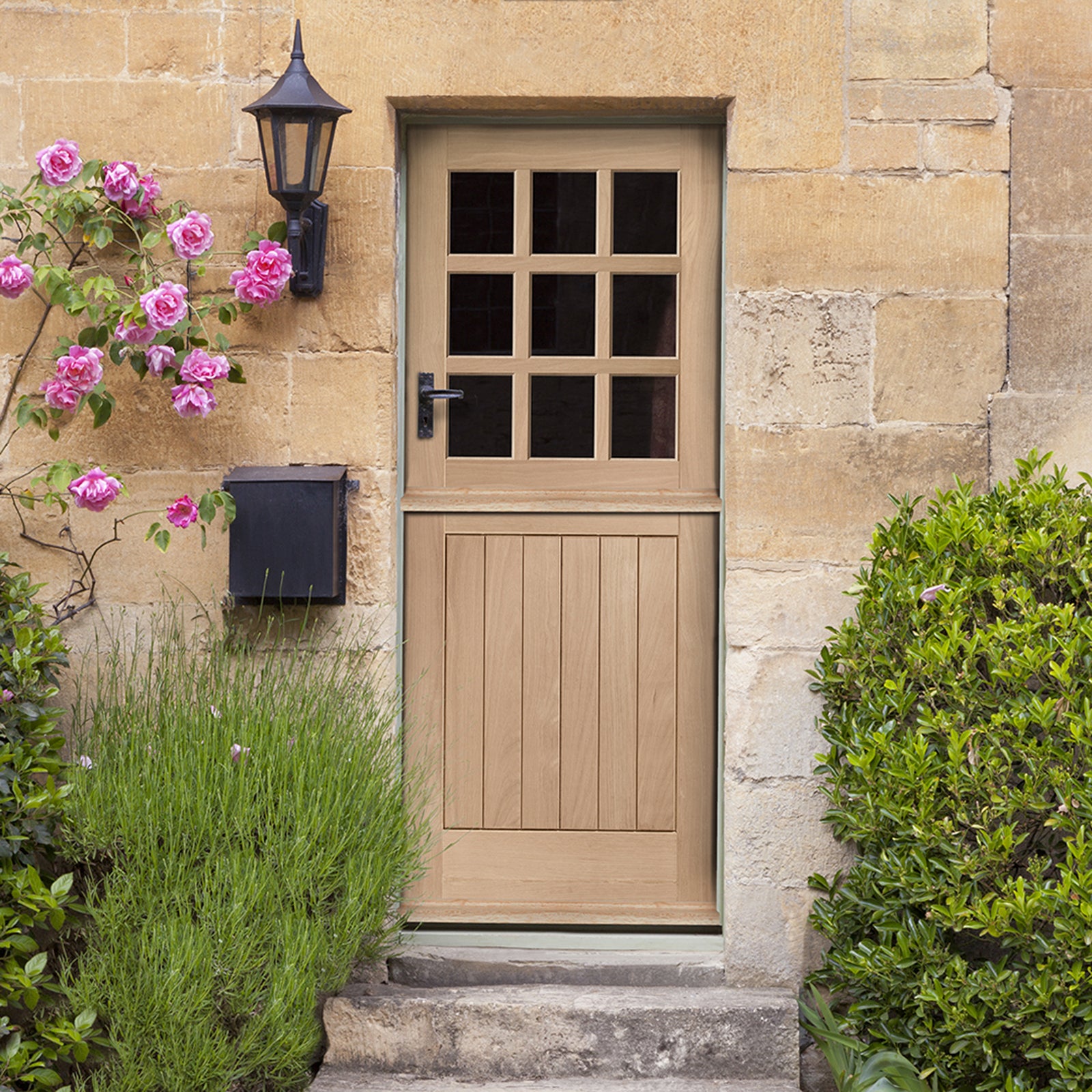 SHOW External Oak Stable M&T Door with Double Glazed Clear Glass lifestyle