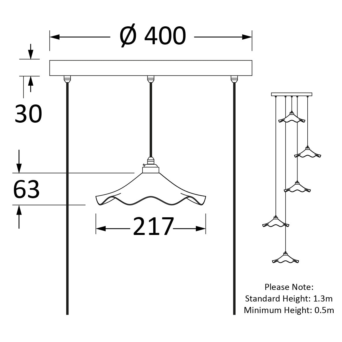 SHOW Technical Drawing of Flora Cluster Light in Copper