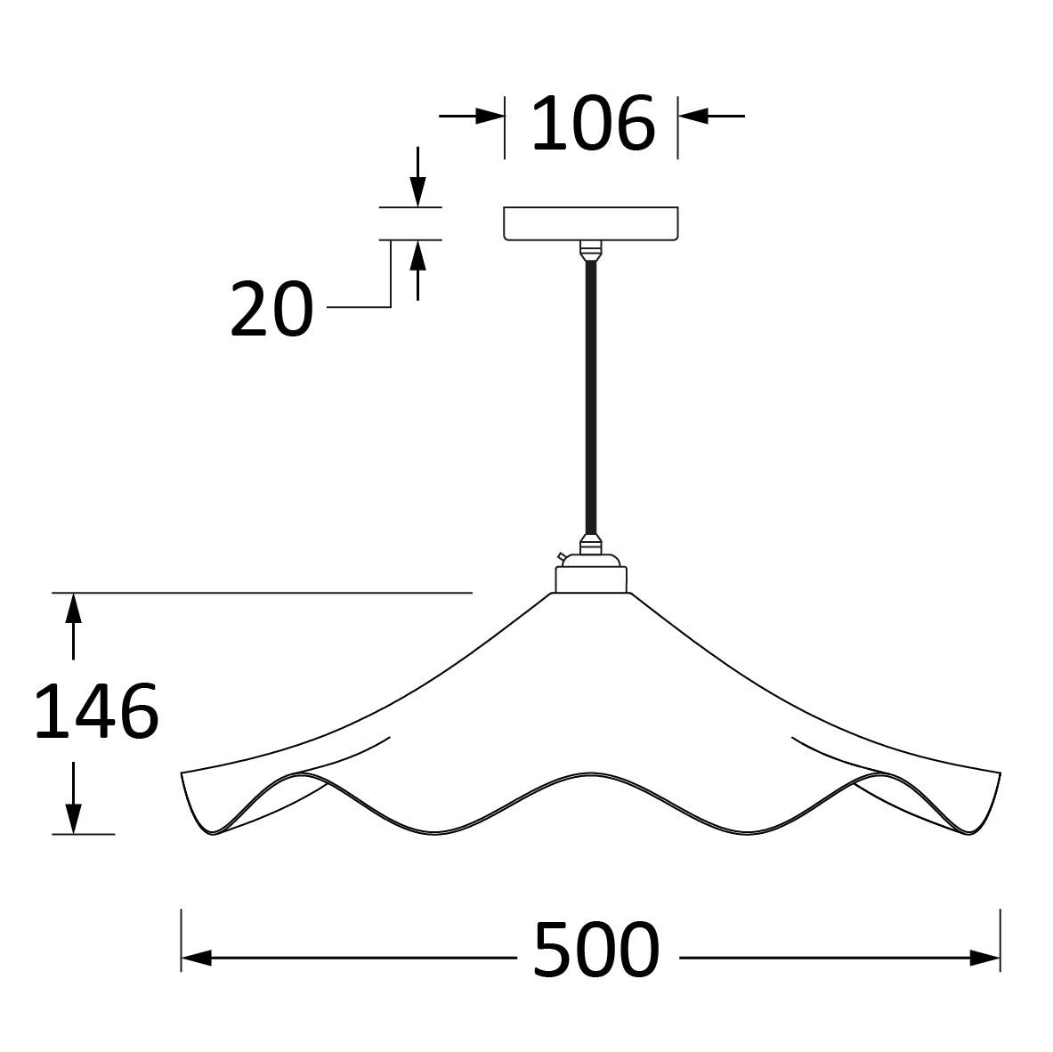 SHOW Technical Drawing of Flora Ceiling Light in Aged Brass