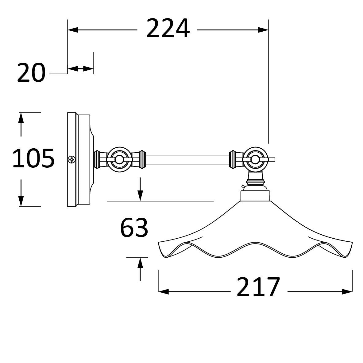 SHOW SHOW Technical Drawing of Flora Wall Light in Birch