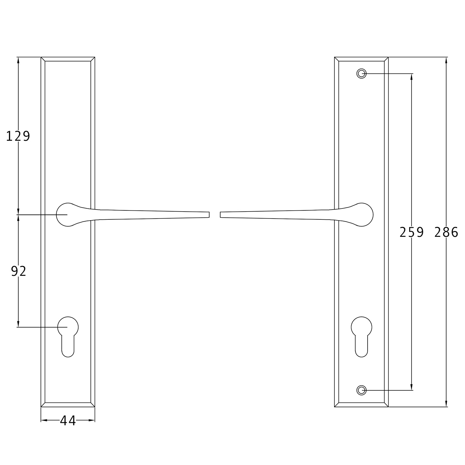 SHOW Techinical Drawing of Gio Multipoint door handle