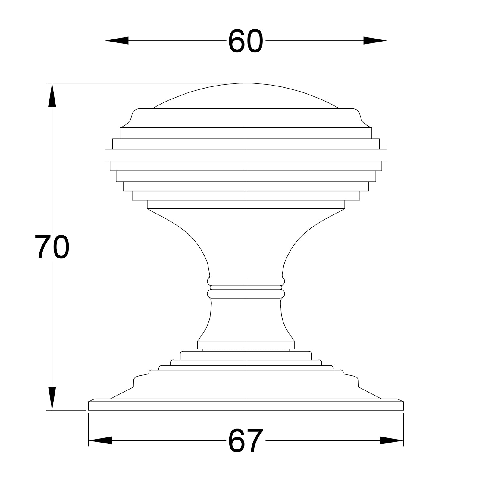 SHOW Technical Drawing of Goodrich Door Knob on Rose