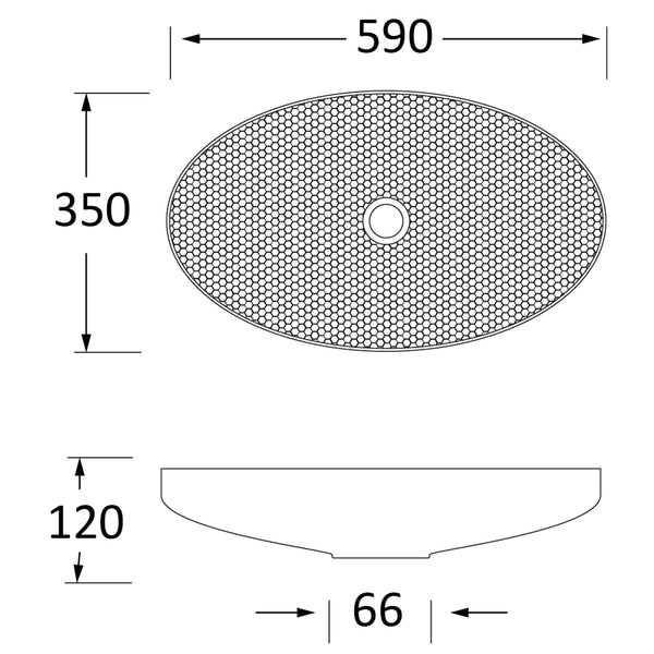 SHOW SHOW Techincal Dimensions of Hammered Oval Sink