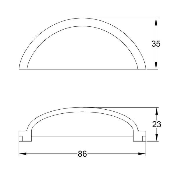  Technical Drawing of Hammered Half Moon Cup Handle