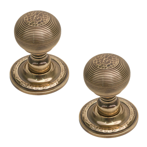  Image of Hammered Reeded Brass Door Knob in Polished Bronze finish