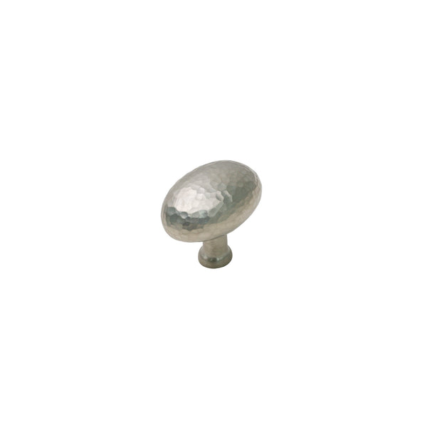  Image of Hammered Oval Cabinet Knob in Satin Nickel finish