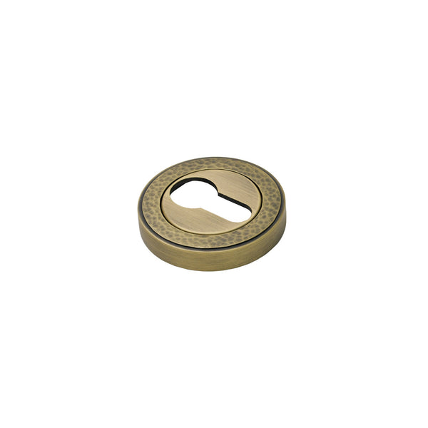  Image of Hammered Euro Escutcheon in Antique Brass finish