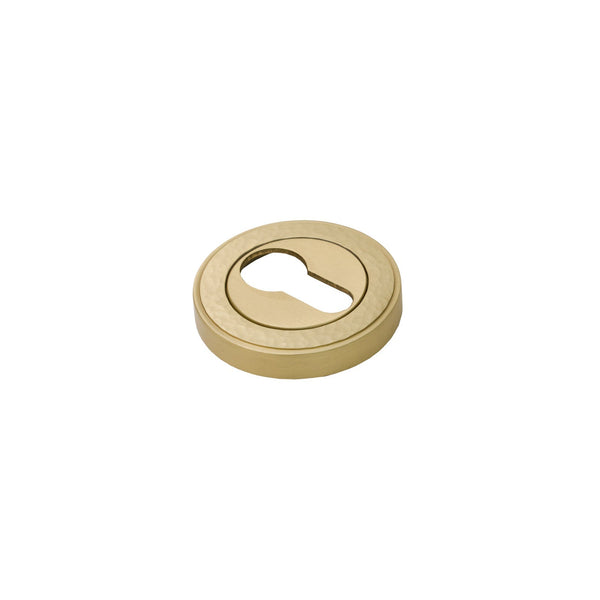  Image of Hammered Euro Escutcheon in Satin Brass finish