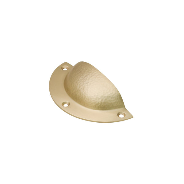  Image of Hammered Kitchen Cup Pull in Satin Brass finish