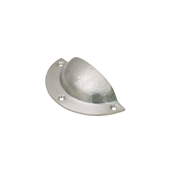  Image of Hammered Kitchen Cup Pull in Satin Nickel finish