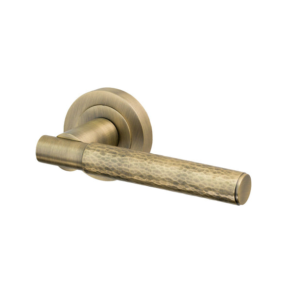SHOW Image of Hammered Lever On Rose Door Handle in Antique Brass finish