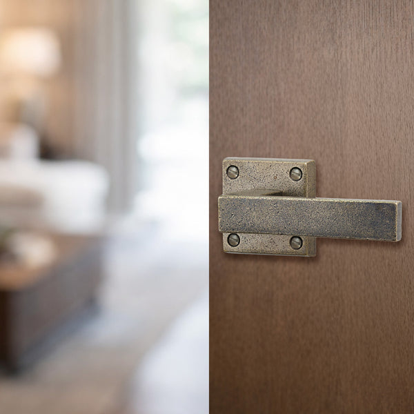  Hover Image of Bronze Hanwood Door Handle on Square Rose