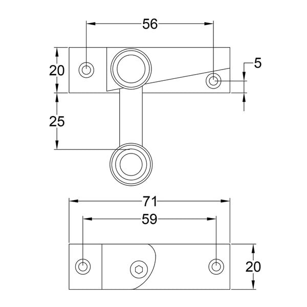  Tech Drawing of Unlacquered Brass Ringed Hook Plate Sash Fastener