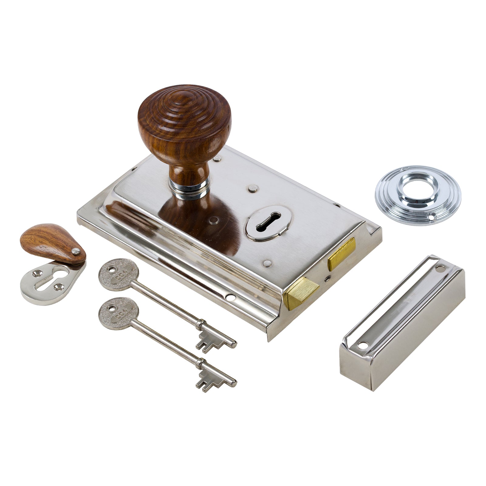 SHOW Octagonal Door Knob Set - Pewter On Polished Nickel Rim Lock