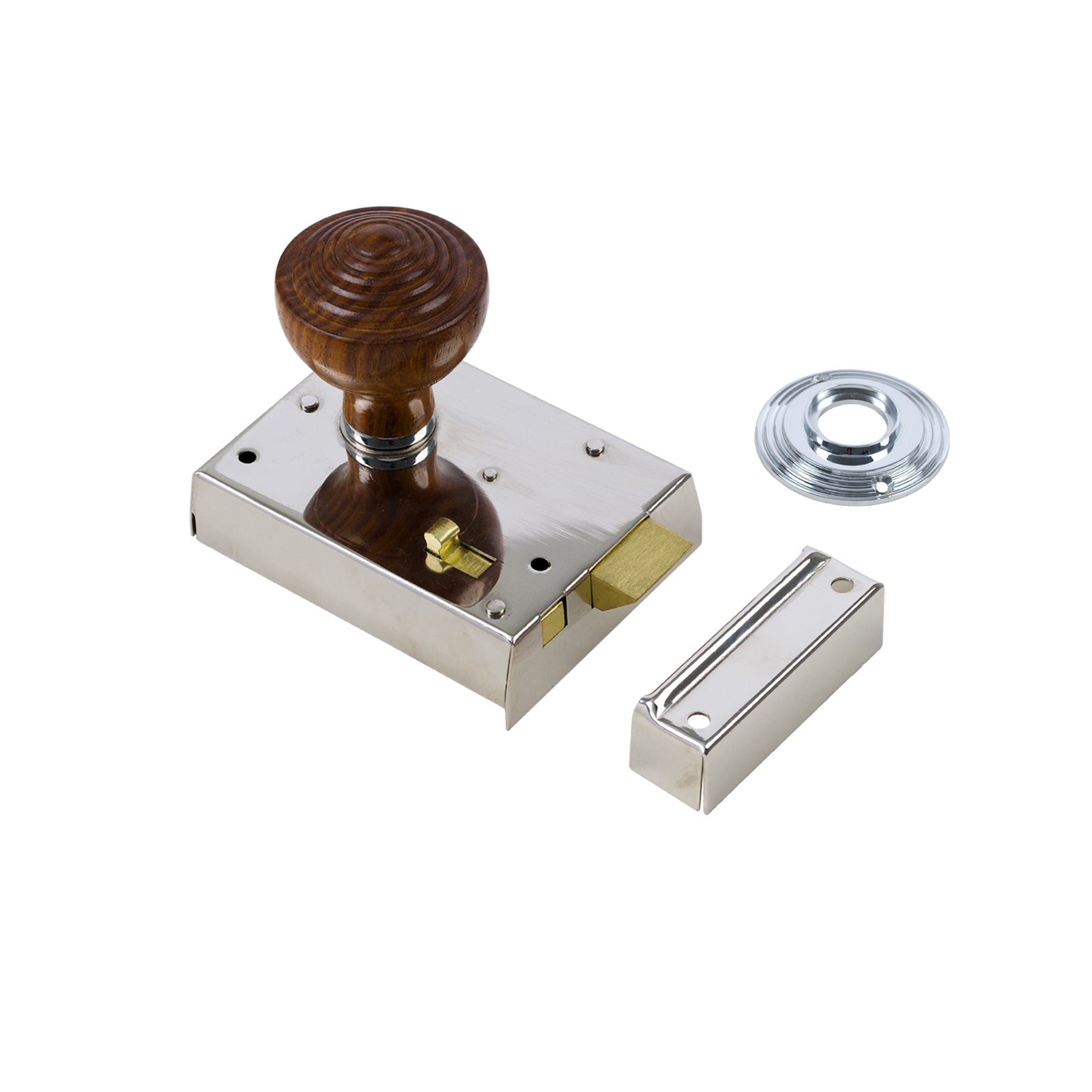 SHOW Octagonal Door Knob Set - Pewter On Polished Nickel Bathroom Rim Lock