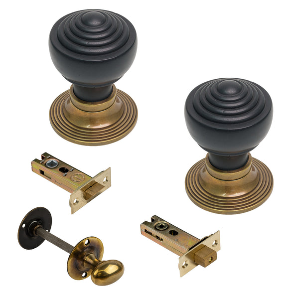  Image of Ebonised & Antique Knobs & 3 inch Bathroom Set