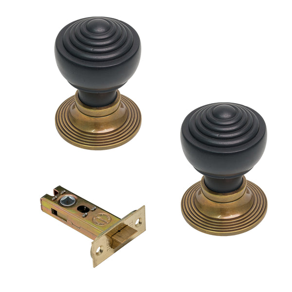  Image of Ebonised & Antique Knobs & 3 inch Latch Set