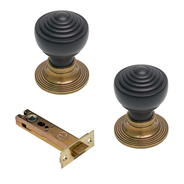  Image of Ebonised & Antique Knobs & 4 inch Latch Set