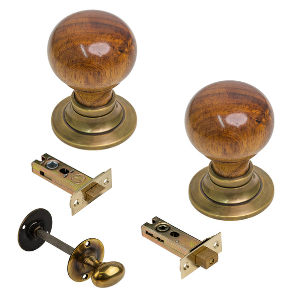  Antique Rosewood Bun Doorknobs 3 inch bathroom set