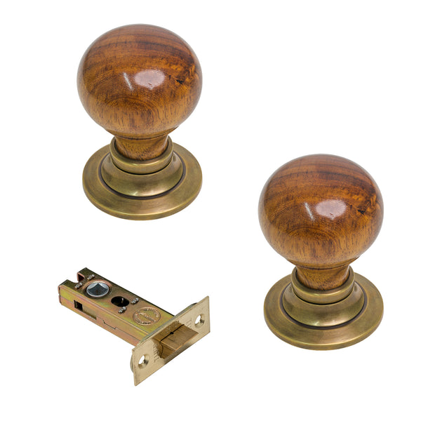  Antique Rosewood Bun Doorknobs 3 inch latch set