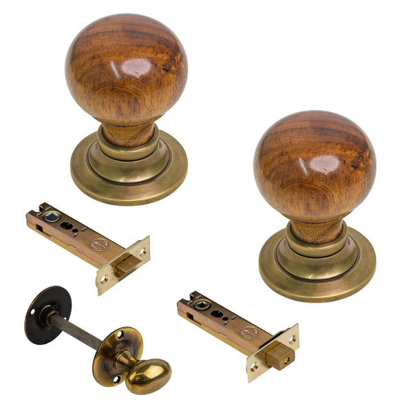  Antique Rosewood Bun Doorknobs 4 inch bathroom set